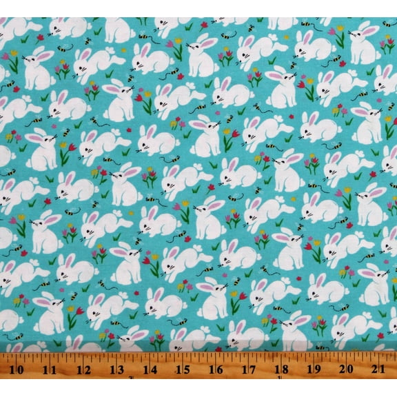 Cotton Bunnies Rabbits Bunny Hop Spring Holidays Hippity Hop Cotton Fabric Print by the Yard (FLSH-D45-E)