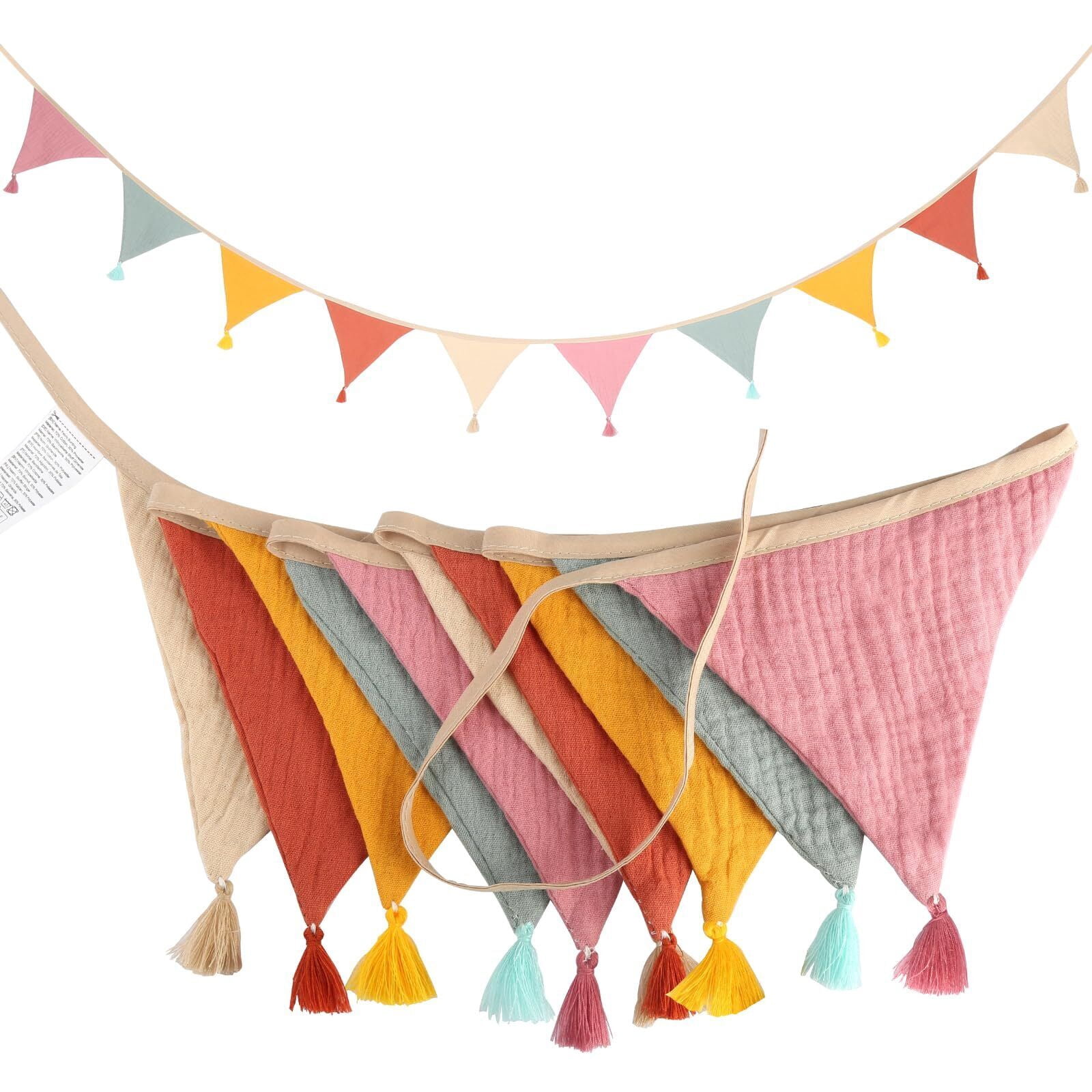 Fabric Bunting Garland - 12 Meters Long, Pack Of 42 Single-Sided Flags With 14 Floral & Pattern Designs For Weddings, Parties & Garden Decor 1 thumbnail image