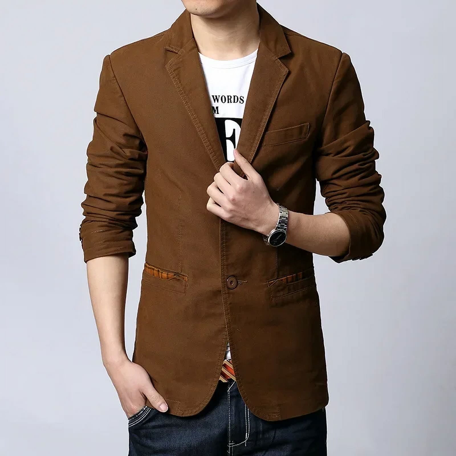 Cotton Business Casual Men Blazer Fashion Trend Slim Fit Solid Color ...