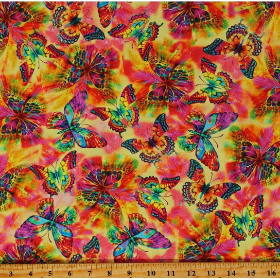 Cotton Butterfly Garden Timeless Treasures Flying Electric Butterflies Insects Bugs Nature Cotton Fabric Print by the Yard (NATURE-CD2153-ELECTRIC)