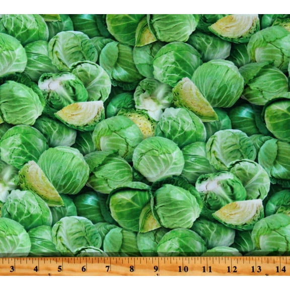 Cotton Cabbage Vegetables Veggies Food Festival Green Cotton Fabric Print by the Yard (653GREEN)