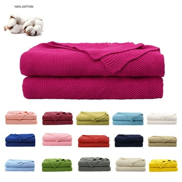Cotton Cable Knit Throw Blanket for Couch Sofa Chair Soft Knitted Throw Home Decorative Rose 50" x 60"