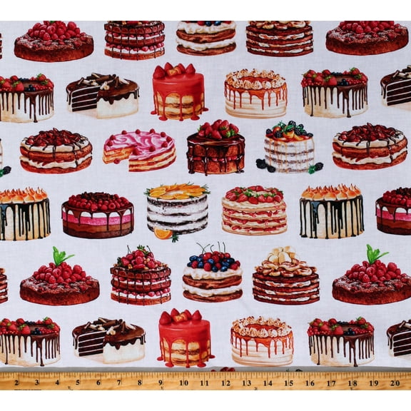 Cotton Cakes Layered Cakes Bakery Treats Desserts Sweets Sweet Tooth White Cotton Fabric Print by the Yard (SRKD-20628-287SWEET)