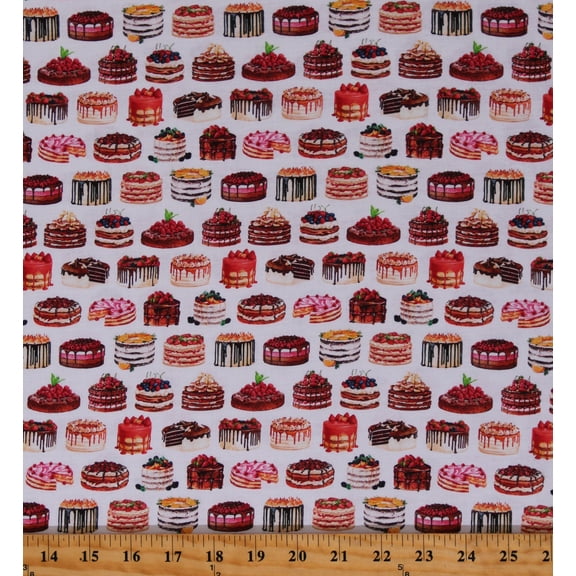 Cotton Cakes Layered Cakes Bakery Treats Desserts Sweets Sweet Tooth White Cotton Fabric Print by the Yard (SRKD-20631-287SWEET)