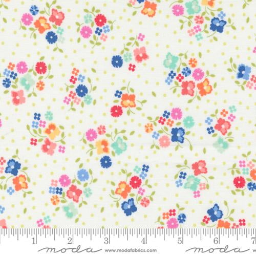 Cotton Cali Co Corey Yoder Cloud Multi Flower Dot Floral Flowers Moda Fabrics White Cotton Fabric Print by the Yard (29190-11)