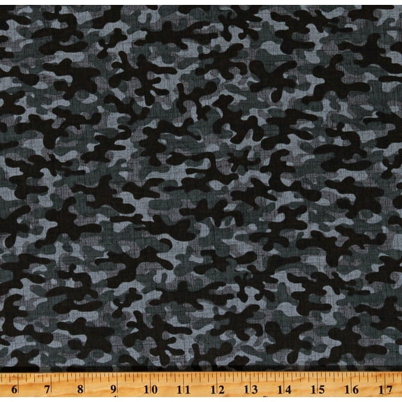 Cotton Camouflage Camo Blender Gray Grey Black Cotton Fabric Print by the Yard (CAMO-C8000-SILVER)