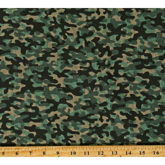 Cotton Camouflage Camo Blender Green Black Cotton Fabric Print by the Yard (CAMO-C8000-MULTI)