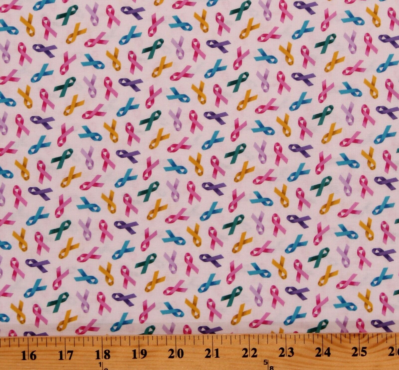 Cotton Cancer Awareness Ribbons on White Cotton Fabric Print by the ...