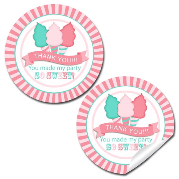 Cotton Candy Birthday Party Stickers 40 Pack  2" Round Circle Labels  Party Favors, Goodie Bag Labels, Envelope Seals, Cupcake Toppers & Thank You Stickers by Amanda Creation