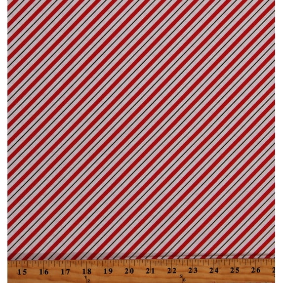 Cotton Candy Cane Striped Stripes Patterned Christmas Winter Candy Peppermint Holidays Red and White Cotton Fabric Print by the Yard (11061-WHITE)