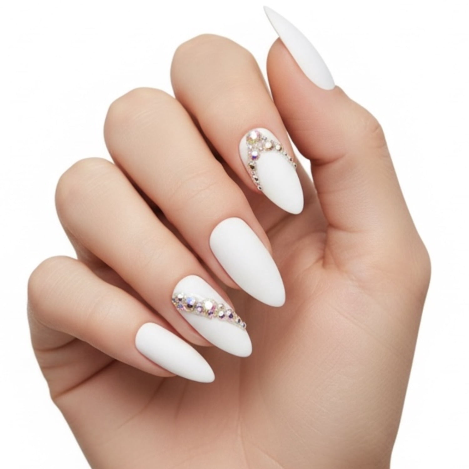 Cotton Candy | Diamond Pink | 3D Crystal Design | Nail Art | Glossy, Metallic | Stiletto | Long | Reusable Press On Nails Set