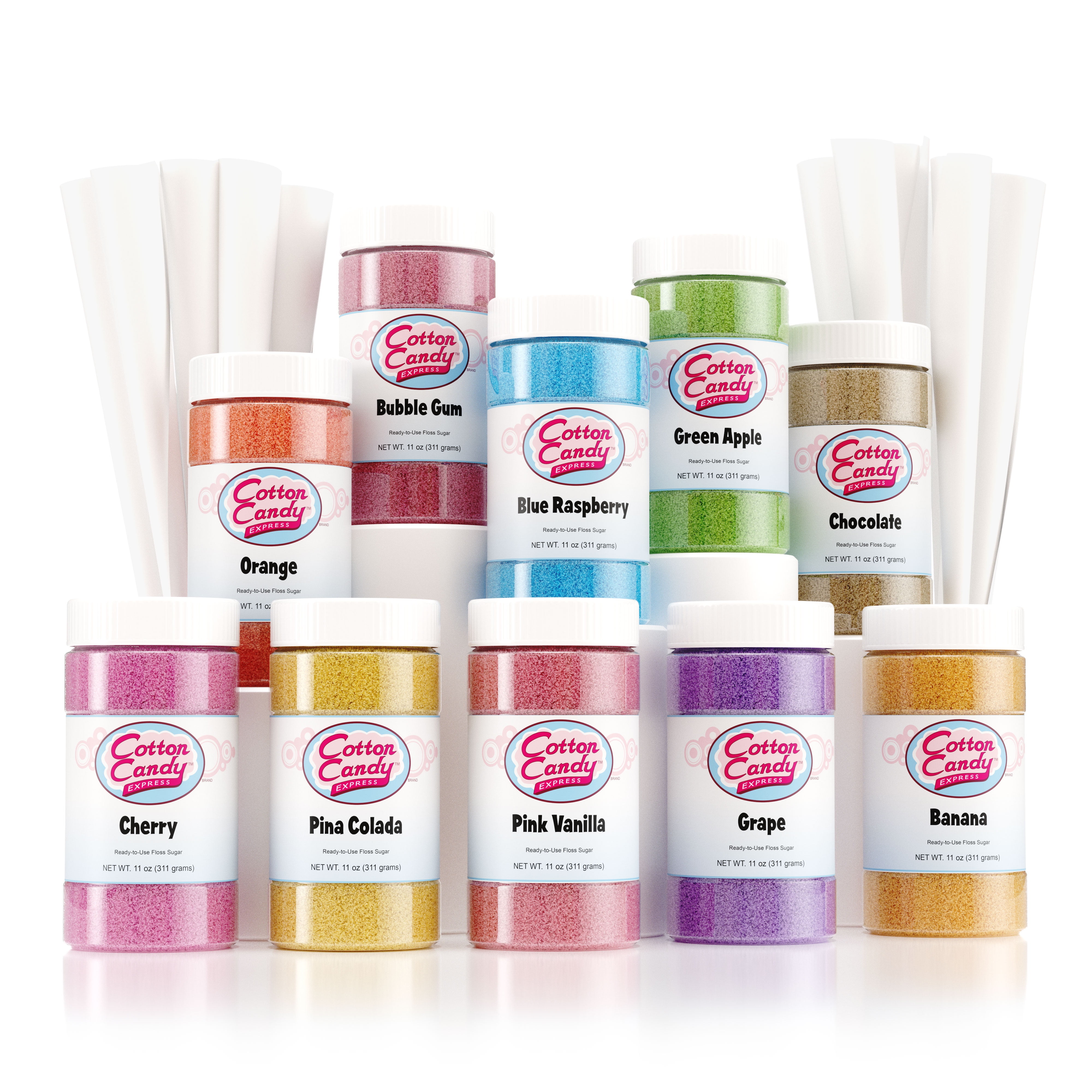 Cotton Candy Express 10 Flavor Floss Sugar Pack with 100 Paper