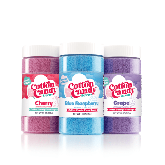 Cotton Candy Express Flavored Floss Sugar, Three 11-oz. Jars Refill Pack