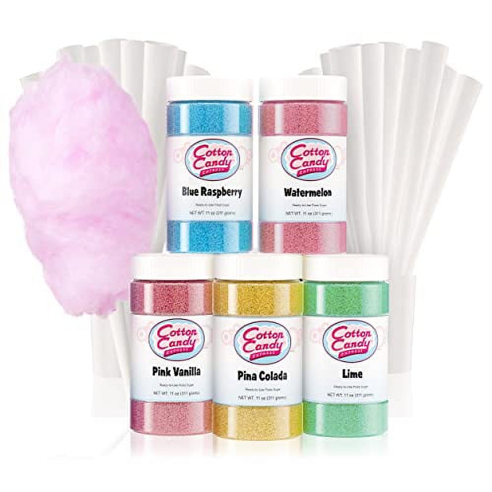 Cotton Candy Express Floss Sugar Variety Pack with 5 11oz Plastic