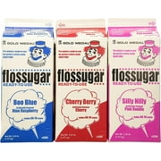 Cotton Candy Floss Sugar 3-Pack – Pink Vanilla, Blue Raspberry & Cherry Berry – For Cotton Candy Machines, 3 Flavors, 3 Bottles