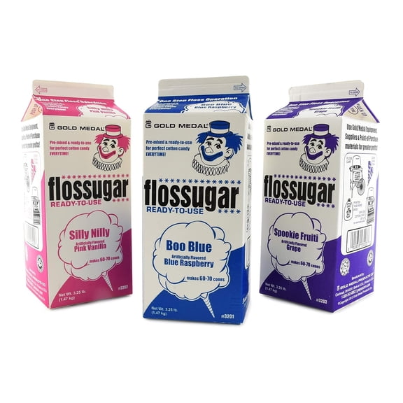Cotton Candy Floss Sugar-Blue Raspberry, Pink Vanilla Grape-1/2 Gallon-three Pack