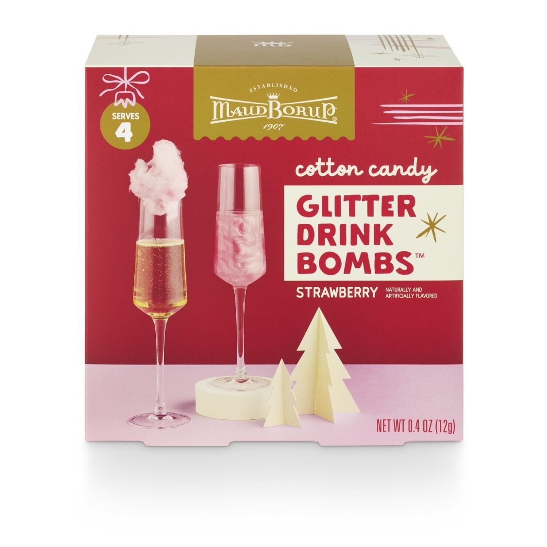 Maud Borup Deluxe Cotton Candy Glitter Drink Bombs, 4 count