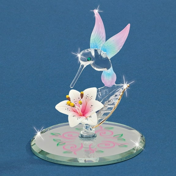 Cotton Candy Hummingbird with Flower Glass Figurine
