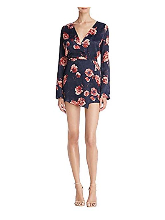 LA Floral Print Skort-Overlay Romper (Navy Floral, XS)