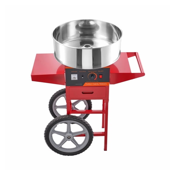 Cotton Candy Machine Commercial, 1000W Candy Floss Maker with Cart, Stainless Steel Bowl, Sugar Scoop, Red - for Parties, Events, Home Use