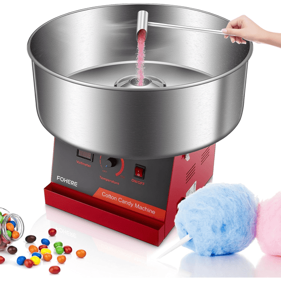 Cotton Candy Machine Commercial, 1000W Cotton Candy Maker Machine, Candy Floss Maker with Stainless Steel Bowl, and Sugar Scoop,for Family Party, Kids Birthday Red