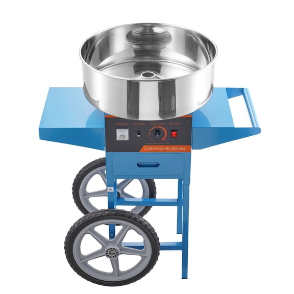 Cotton Candy Machine Commercial, 1000W Electric Candy Floss Maker with Cart, Stainless Steel Bowl, Sugar Scoop, Blue - for Parties & Events