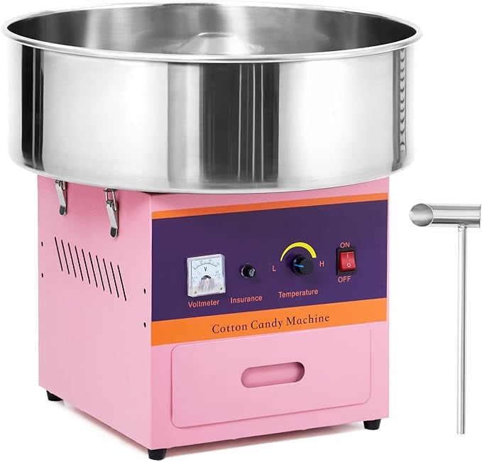 Cotton Candy Machine Commercial, 1000W Electric Cotton Candy Machine, Cotton Candy Maker with Stainless Steel Bowl, Sugar Scoop, Storage Drawer, Perfect for Family Party, Kids Birthday, Pink