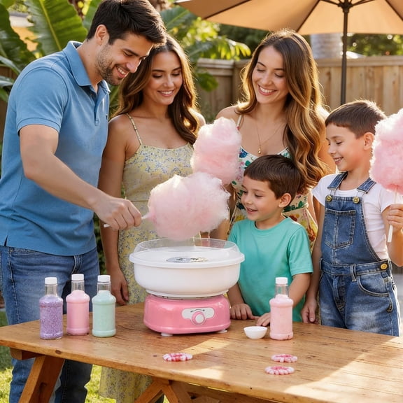 Cotton Candy Machine, Cotto Candy Maker for Kids with Cartoon  Stickers, 6 Paper Cones & Sugar Scoop, Homemade Candy Machine for Birthday, Party Gatherings,Christmas Halloween Gift, Pink