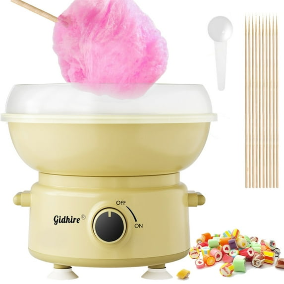 Cotton Candy Machine,Cotton Candy Maker for Kids Adults Homemade Sweet Hard Candy Floss Sugar Maker Machine With Sugar Spoon and 10 Sticks Easy to Clean Birthday Party Children Gift Yellow