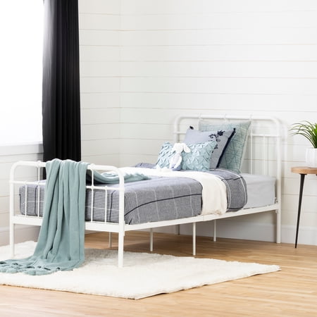 Cotton Candy Metal Complete Bed -Twin-Pure White-South Shore