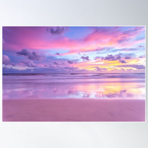 Cotton Candy Ocean Sunset, Purple Pink Beach Sunset Poster Wall Art, Modern Wall Decor For Living Room Bedroom, 16x24 UNFRAMED
