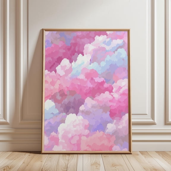 Cotton Candy Pastel Clouds Whimsical Pink Sky Wall Art Print, Unframed Paper Print