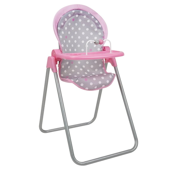 Cotton Candy Pink Foodie Doll Highchair in Grey Polka Dots, Fits Dolls Up to 21"
