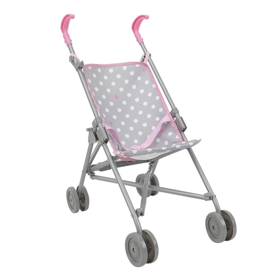 Cotton Candy Pink Umbrella Doll Stroller in Grey Polka Dots, Fits Dolls Up to 24"