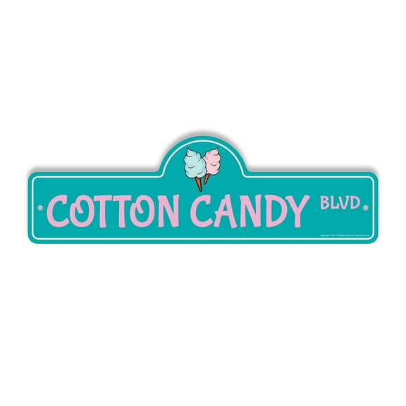 Cotton Candy Plastic Street Sign - 6 Inch X 18 Inch Gift Fair Carnival Food Snack Sweet Treat Sugar Festival Kids Fun Pink