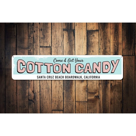 Cotton Candy Sign Personalized Boardwalk Location Sign Custom Beach House Sign Metal Beach House Decor - Candy Signs SIZE: 4 x 16 Inches