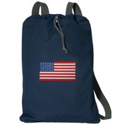 Cotton Canvas American Flag Backpack Natural Fiber American Flag Cinch Bag Lined and with Wide Straps