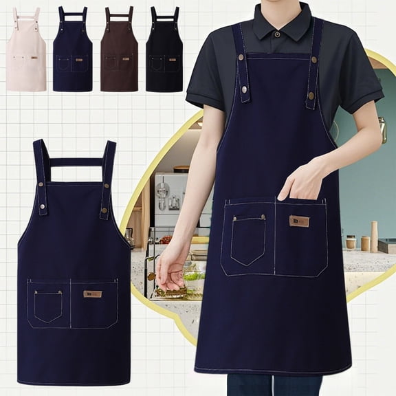 Cotton Canvas Apron, Professional Chef Bib, Waterproof Oil Resistant, Adjustable Ties Easy Cleaning, Kitchen Home Baker Use, Durable Fabric, Commercial Grade Cooking Gear Akmoler | Beige