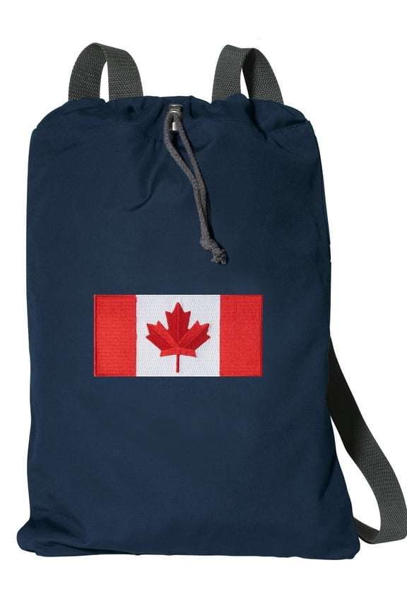 Cotton Canvas Canada Flag Backpack Natural Fiber Canada Flag Cinch Bag Lined and with Wide Straps