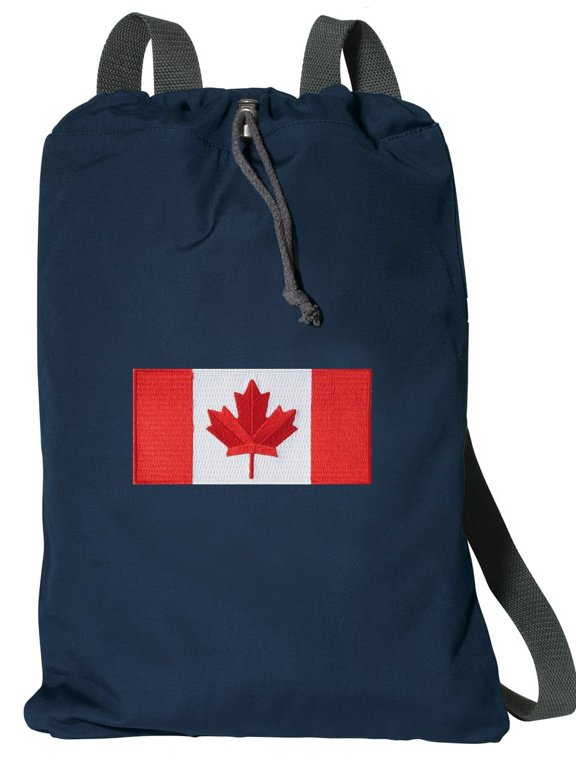 Cotton Canvas Canada Flag Backpack Natural Fiber Canada Flag Cinch Bag Lined and with Wide Straps