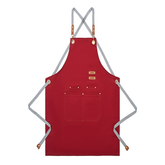 Cotton Canvas Cross Back Apron for Men and Women,Chef Apron With Adjustable Strap and Large Pockets,Kitchen Cooking Baking Heavy Duty Work Apron, For Gardening Painting BBQ(Red)