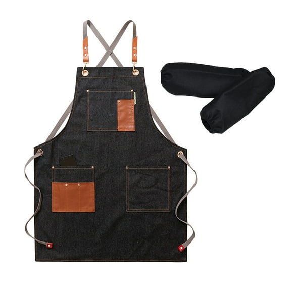 Cotton Canvas Cross Back Apron with Pockets for Women and Men, Kitchen Cooking Chef Apron, Gift for Him and Her - Black