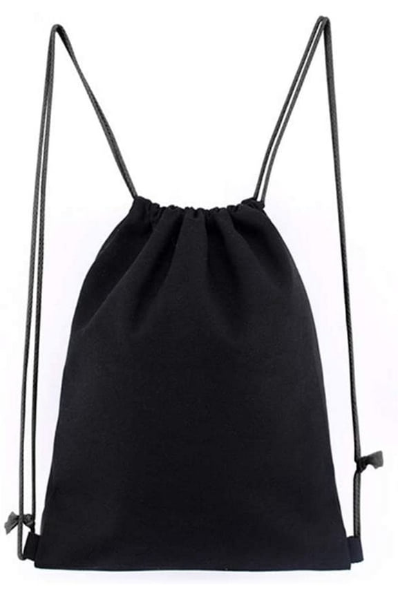 Cotton Canvas Drawstring Backpack Bag Gym Shoulder Cinch Bag (Black)