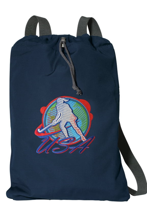Cotton Canvas Field Hockey Backpack Natural Fiber Field Hockey Cinch Bag Lined and with Wide Straps