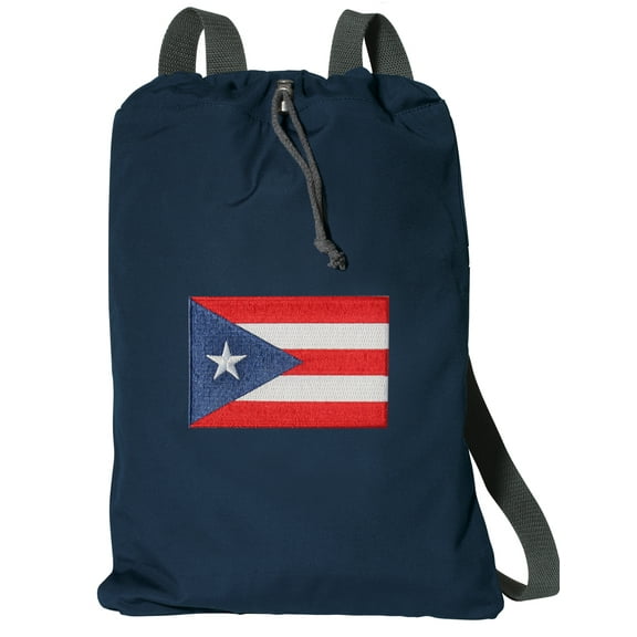 Cotton Canvas Puerto Rico Flag Backpack Natural Fiber Puerto Rico Flag Cinch Bag Lined and with Wide Straps