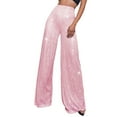 thumbnail image 1 of Cotton Capris Women Women's Fashion Casual Sequined Pants Sparkling Sequins High Waisted Wide Leg Flared Pants Flared Nightclub Wear plus Size Women Work Business Casual Petite Petite Pink S, 1 of 9