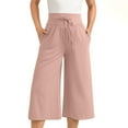 thumbnail image 1 of Cotton Capris for Women Summer Lounge Drawstring High Waist Wide Leg Crop Pants with Pockets Casual Sweatpants (Large, Pink), 1 of 6