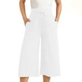 thumbnail image 1 of Cotton Capris for Women Summer Lounge Drawstring High Waist Wide Leg Crop Pants with Pockets Casual Sweatpants (XL, White), 1 of 6