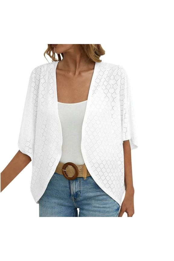 Cotton Cardigans For Women Plus Size Shrugs For Women Solid Shrug For Summer Dress Open Front Lightweight Cardigans Trendy Mini Cover Ups For Women 2024 Dressy Casual Tops