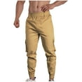 thumbnail image 1 of Cotton Cargo Joggers Men Elastic Waist with Belt Loops Workout Pants Casual Outdoors Khaki S, 1 of 6